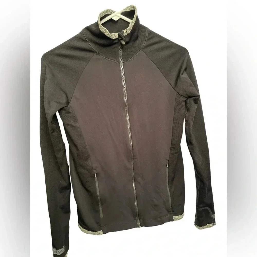 Athleta Jacket Womens Small Zip Up Slim Fit Andes Hybrid Running Black Pockets